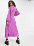 Pieces exclusive volume sleeve midi dress in purple