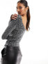 Фото #5 товара NA-KD glitter knit deep back long sleeve top in black