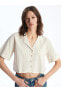 Фото #1 товара Düz Kısa Kollu Crop Keten Karışımlı Kadın Gömlek