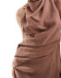 Фото #2 товара ASOS DESIGN high neck one shoulder drape maxi dress with thigh split in brown