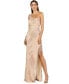 Women's One Shoulder Beaded Gown with Fringe Slit