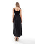 ASOS DESIGN ribbed tank midi dress with poplin skirt in black