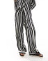 ONLY Petite wide leg trouser co-ord in black and white stripe Черный, L - EU 40-42 - фото #3