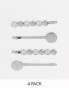 Фото #1 товара ASOS DESIGN Smiley Collab pack of 4 hair clips in silver tone