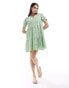 YAS broderie short sleeve mini dress in light green - LGREEN Stilles Grün, S - фото #1