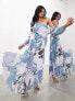 Фото #1 товара ASOS EDITION sheer draped off shoulder soft maxi dress in blue swirl print