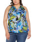 Фото #1 товара Black Label Plus Size Abstract Floral Tie-Neck Sleeveless Top