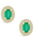 Emerald (1 Ct. t.w.) and Diamond (3/8 Ct. t.w.) Halo Stud Earrings