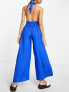 Esmee Exclusive beach jumpsuit with cross over halter detail in cobalt blue