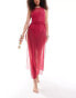 ASOS DESIGN beach sleeveless mesh maxi dress with high splits in hot pink