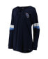 ფოტო #3 პროდუქტის Women's Navy Tennessee Titans Athletic Varsity Lace-Up Long Sleeve T-shirt