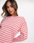 Фото #2 товара Monki stripe long sleeve t-shirt in pink and red stripe