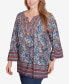 Plus Size Embellished Placket Paisley Print Slub Jersey Top