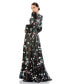 ფოტო #2 პროდუქტის Women's Embroidered Bishop Sleeve V Neck Flowy Gown