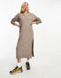 Фото #4 товара Weekday Ellen v neck midaxi knitted jumper dress in dark brown melange exclusive to ASOS