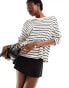 Фото #2 товара Monki oversize long sleeve top in mono stripe