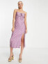 Miss Selfridge gathered bust midi slip dress in purple heart print