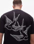 Topman oversized fit t-shirt with swallows back print in black Черный, XL - Chest 44 - фото #4