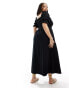 Фото #2 товара ASOS DESIGN Curve soft denim maxi dress with puff sleeves in black