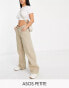 Фото #2 товара ASOS DESIGN Petite wide leg dad trousers in taupe