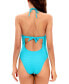 Фото #2 товара Women's Golden Wave Textured Plunging Lace-Up Swimsuit
