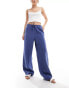 Mango straight leg linen trousers in navy