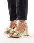 Фото #8 товара ASOS DESIGN Wide Fit Hitched bow detail mid block heeled sandals in gold