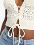 Miss Selfridge lace up detail crochet cami top in cream M - фото #5