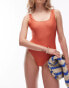 Фото #1 товара Topshop shiny mix and match scoop swimsuit in chilli red