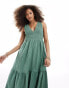 Фото #2 товара ASOS DESIGN v-neck crinkle midi sundress with tiered skirt in khaki