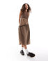 COLLUSION shirred racer midi dress with contrast detail in washed brown