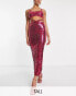 Simmi Tall sequin cut out waist maxi skirt co-ord in pink