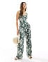 Фото #2 товара Abercrombie & Fitch co-ord wide leg linen blend trouser with elastic waist in green floral print