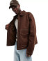 ASOS DESIGN oversized harrington jacket with contrast stitch in brown Бежевый, XS - Chest 36 - фото #2