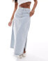 DTT Petite denim maxi skirt in blue stripe with contrast stitching