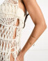 Фото #3 товара ASOS DESIGN knitted macrame mini dress with fringe dress in stone