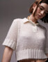 Topshop knitted sheer polo shirt in ivory