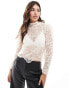 Mango lace high neck top in white