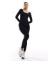 In The Style x Perrie Sian premium jersey long sleeve square neck unitard in black