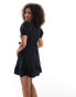 Brave Soul puff sleeve wrap dress in black