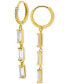 14k Gold-Plated Triple Rectangle Crystal Charm Huggie Hoop Earrings