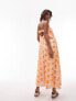 Topshop broderie strappy chuck on midi dress in orange floral