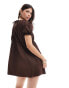 Фото #4 товара ASOS DESIGN poplin shirred detail mini dress in chocolate