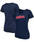 ფოტო #1 პროდუქტის Women's Heathered Navy Cleveland Indians Wordmark Tri-Blend V-Neck T-shirt