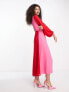 Pretty Lavish knot front contrast midaxi dress in pink and red