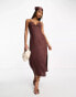 Фото #2 товара NA-KD linen halterneck midi dress in brown