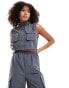 Pimkie sleeveless cut out wide leg utility jumpsuit in charcoal grey grau, S - фото #4