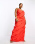 Pretty Lavish Curve asymmetric ruffle maxi dress in ruby red