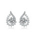 Sterling Silver with White Gold Rhodium Plated Clear Round Cubic Zirconia Pear Shape Earrings