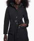 Women's Faux-Fur-Trim Hooded Belted Raincoat